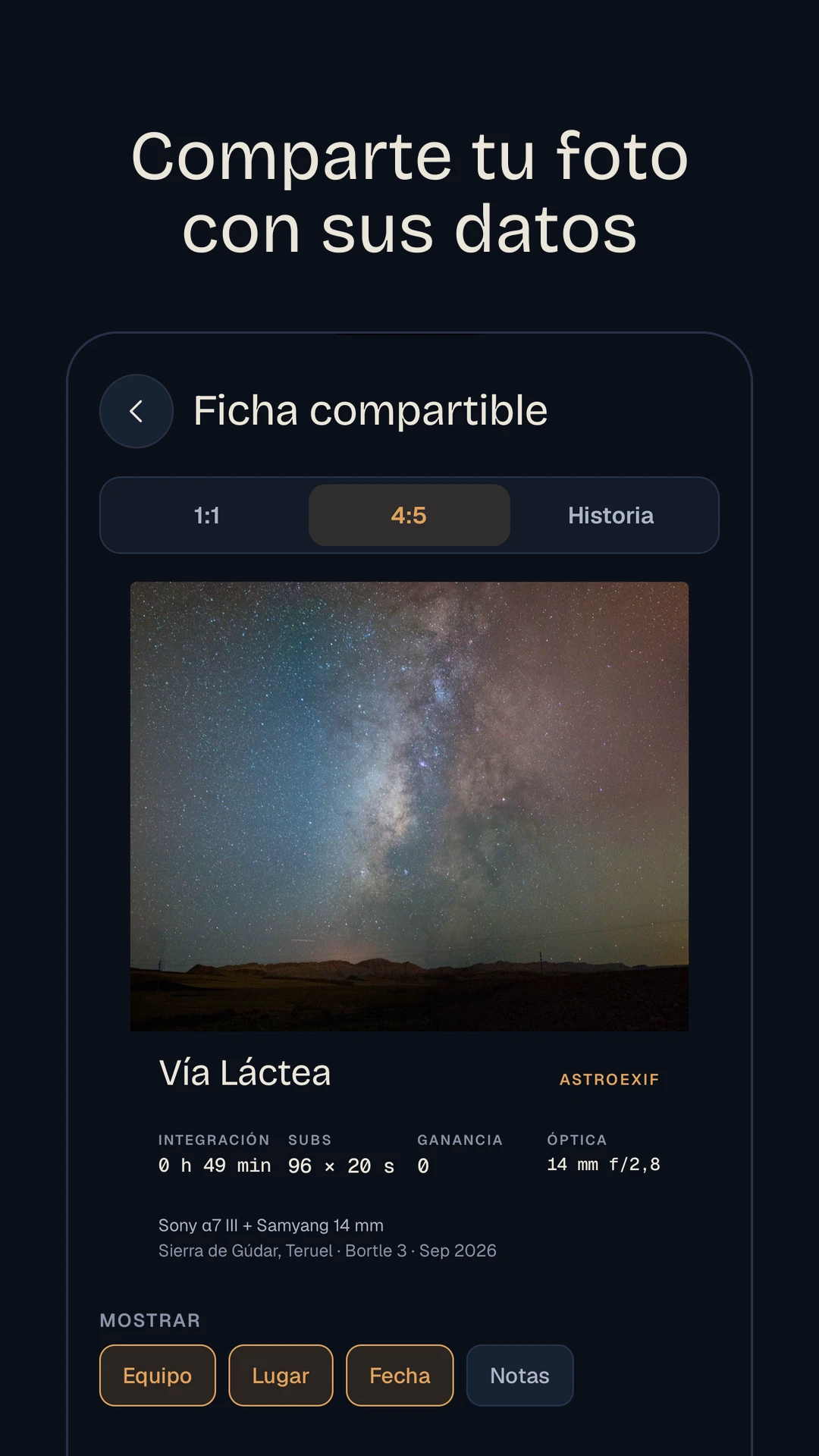 Comparte tu foto con sus datos