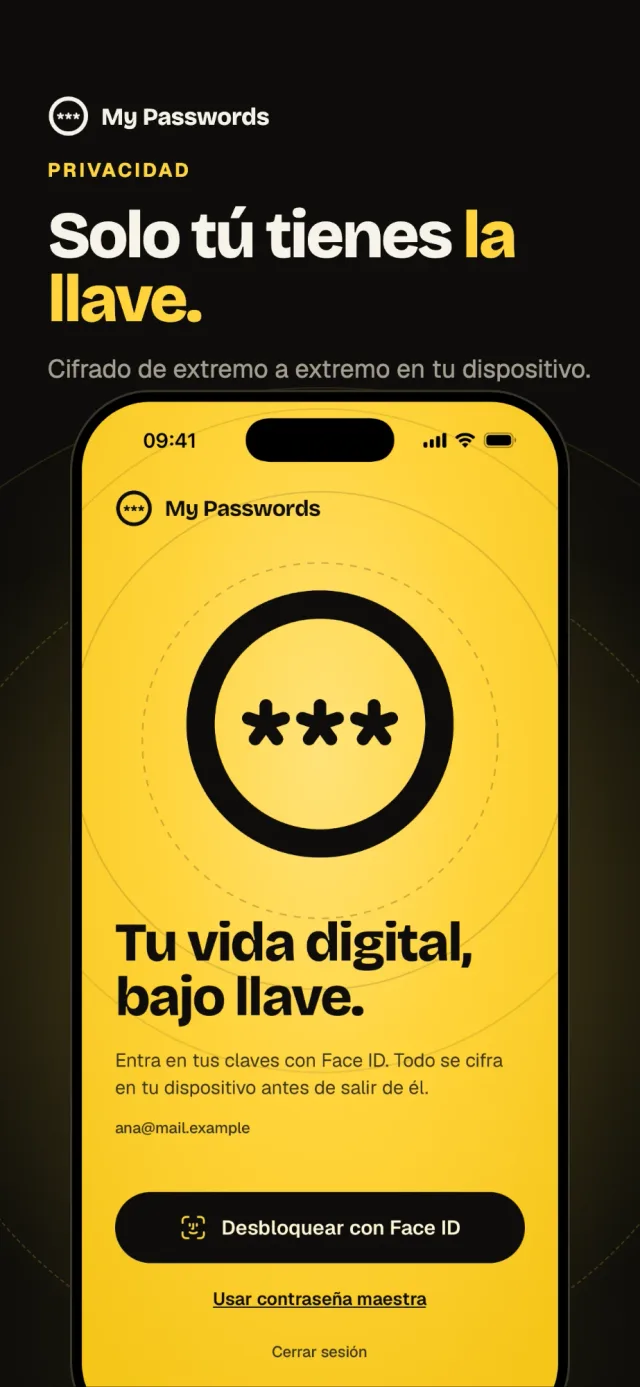 Pantalla de desbloqueo con Face ID de My Passwords