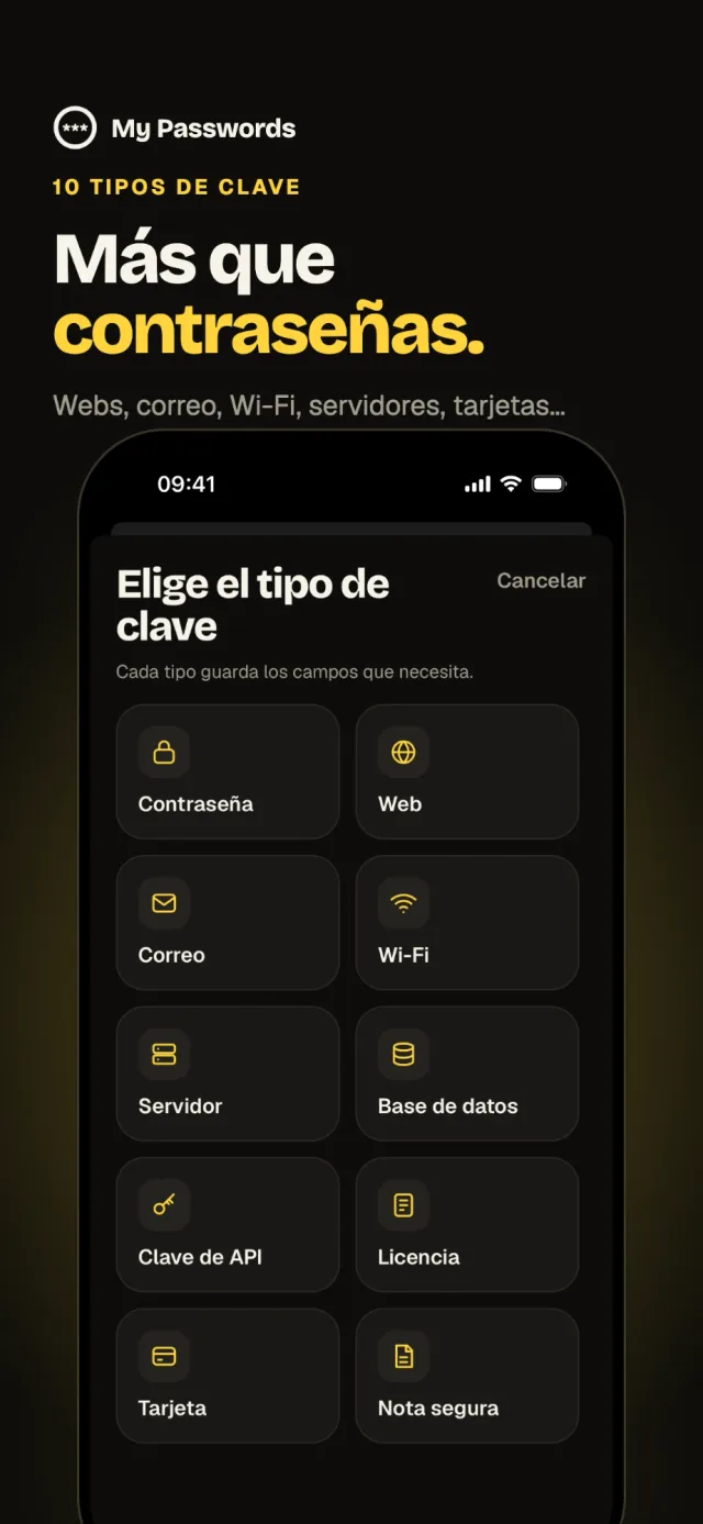 Selector de los 10 tipos de clave